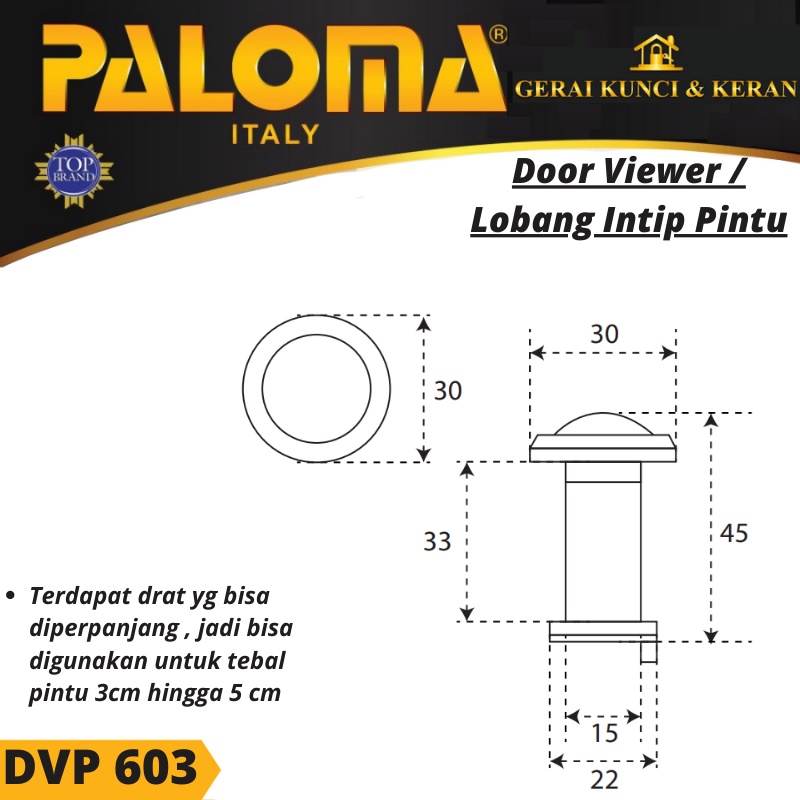 LUBANG PINTU INTIP DOOR VIEWER PALOMA DVP 603 EXCLUSIVE 150 DERAJAT CHROME