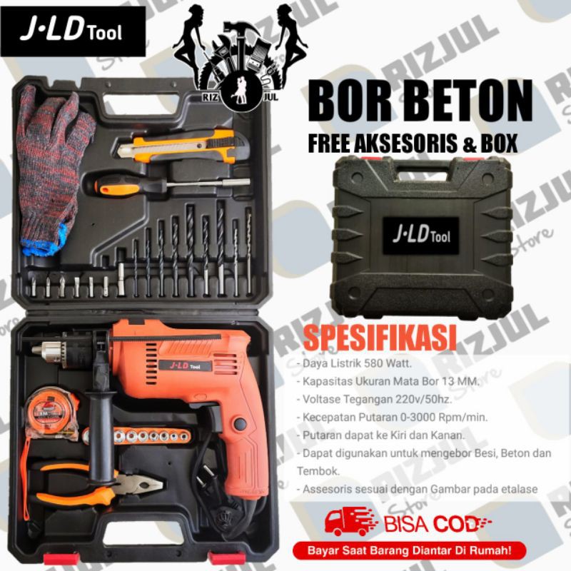 MESIN BOR 13MM JLD TOOLS LENGKAP DENGAN MATA BOR BISA BOLAK BALIK BOR 13MM