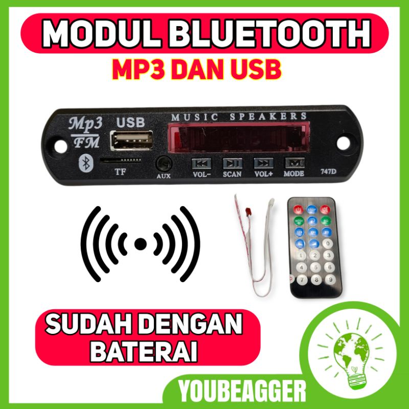 Bluetooth MP3 audio + remote dan beterai