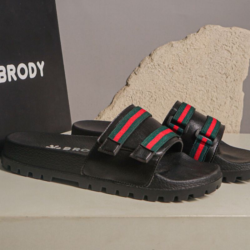 Brody ITALY Sandal Slop Pria Keren Sandal Kulit Cowok Casual Model Slide Kekinian