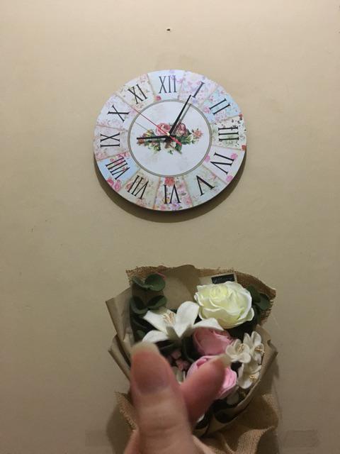 184 Jam Dinding Unik Shabby Bunga Perlengkapan Wall Decor Rumah