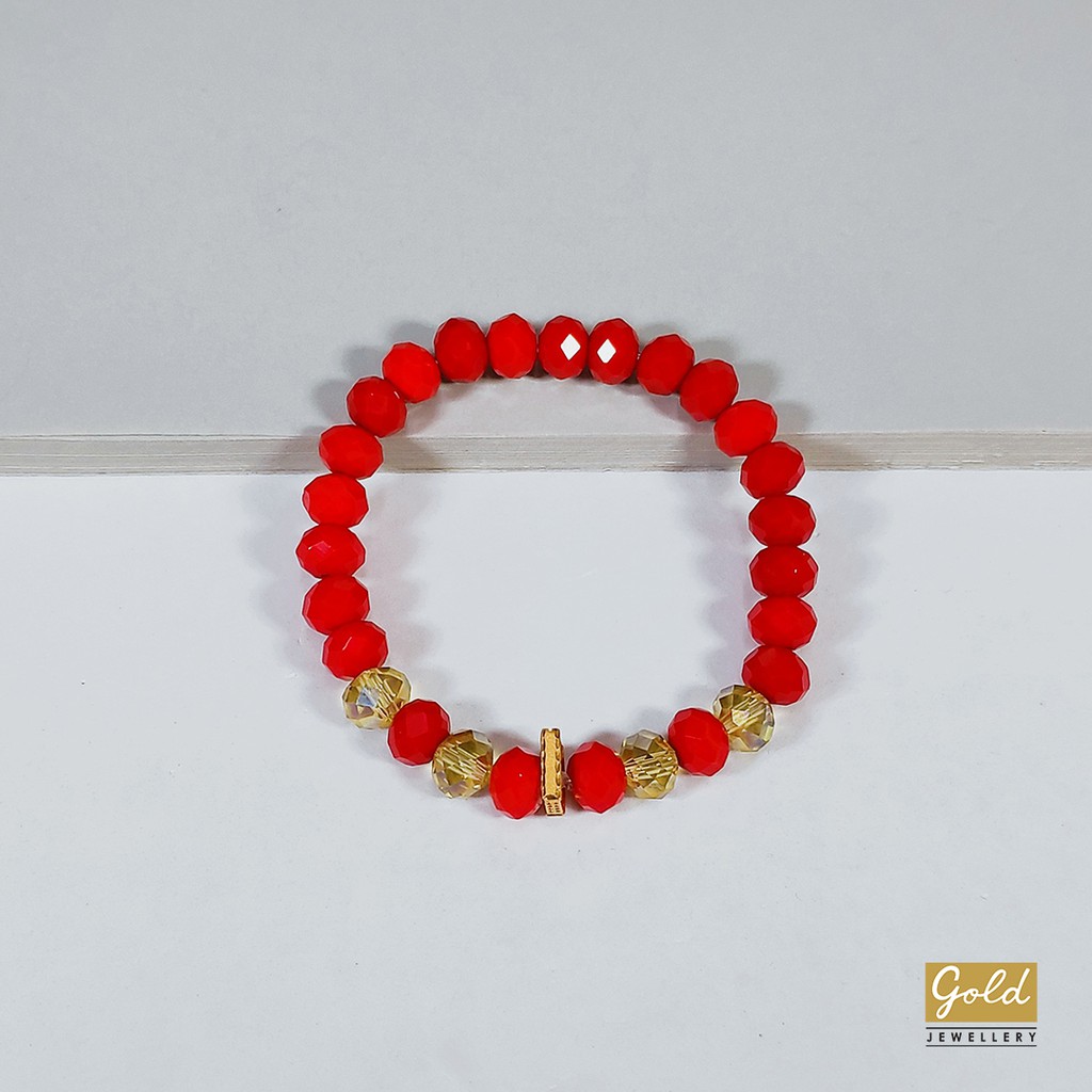 Gelang tali emas kuning kadar 700 70% charm inisial I bsr batu merah