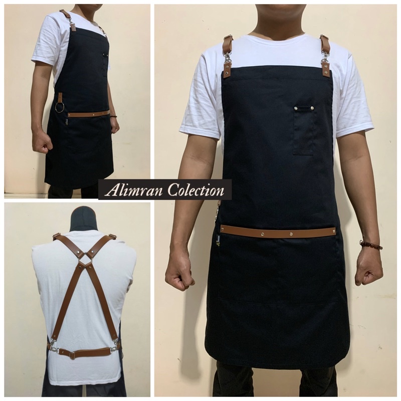 Celemek Apron Barista Kombinasi Kulit Celemek Masak