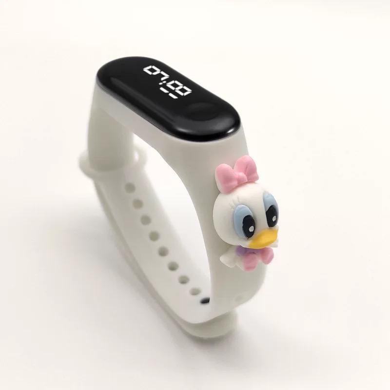 Jam Tangan Anak Elektronik LED Motif Kartun Tahan Air-PUTIH DAISY