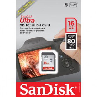 [ 16GB ] SD Card SanDisk Ultra SDHC 80Mb/s class 10 Kartu Memory kamera Canon Nikon DSLR SLR - Ori