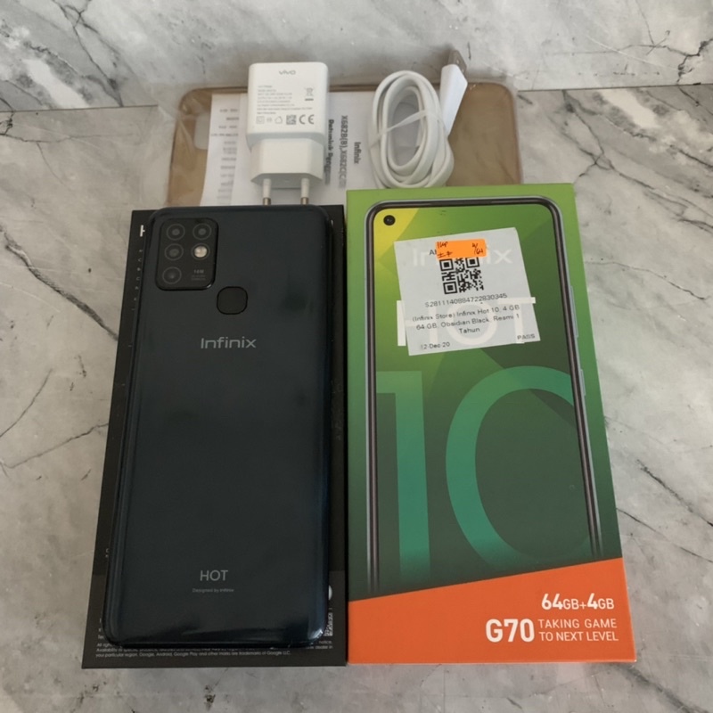 Infinix Hot 10 ram 4GB 64GB Hitam Bekas - Mulus - Fullset Resmi - second
