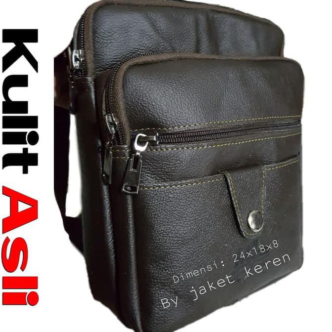 Promo - Tas Selempang Kulit Asli Pria Import Branded Batam Slempang Termurah - - Termurah