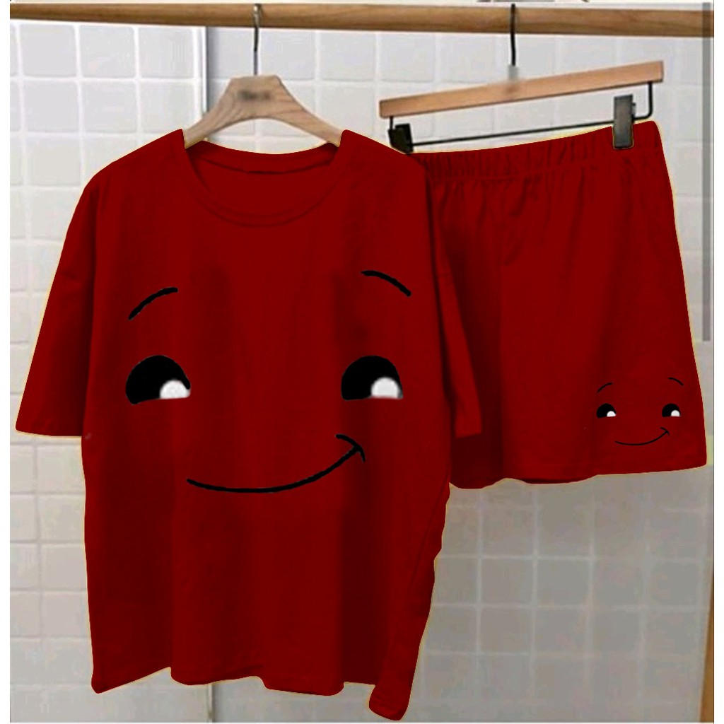 setelan smile wink  imut emoticon muat sampai 62kg setelan pakaian wanita