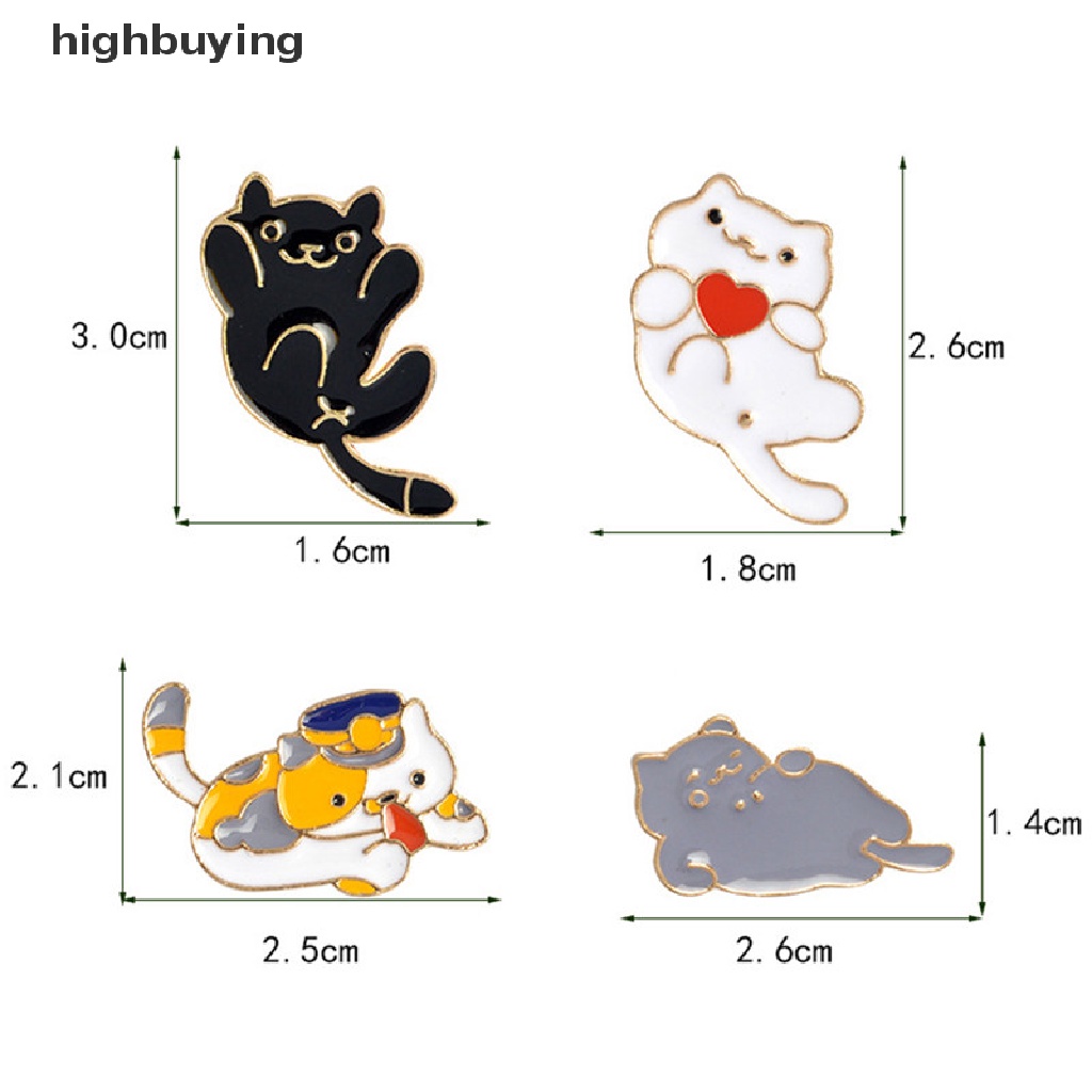 Hbid 4PCS / Set Bros Pin Enamel Bentuk Kartun Kucing Untuk Wanita