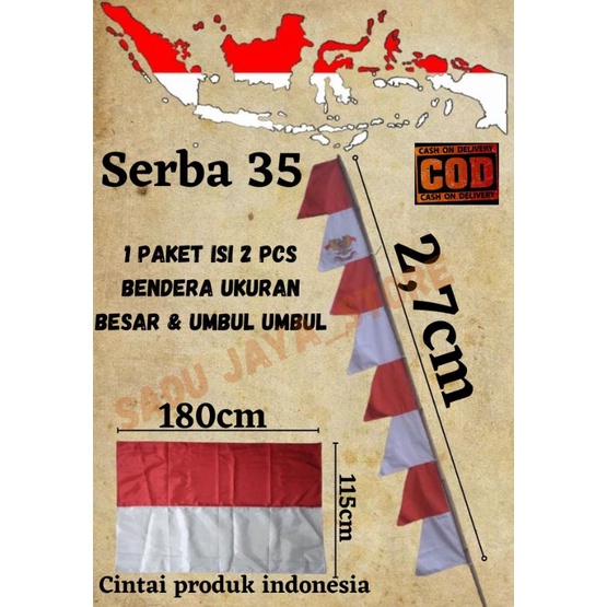 BENDERA MERAH PUTIH & UMBUL UMBUL WARNA WARNI SATU PAKET ISI 2PCS/UMBUL UMBUL MERAH PUTIH & WARNA WA