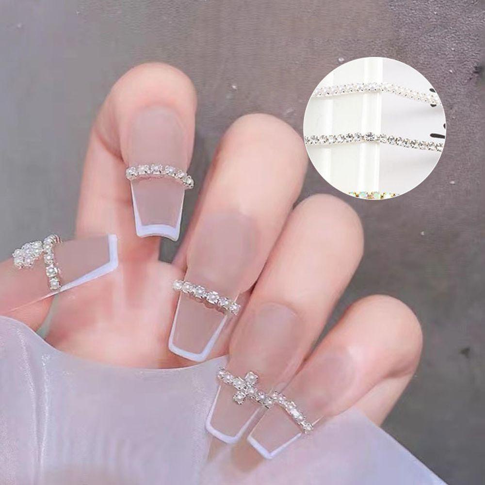 AUGUSTINA Agustina Rantai Nail Art Warna-Warni Fashion Nail Art Dekorasi Perhiasan Logam AB Kristal Kuku Berlian Imitasi Rantai