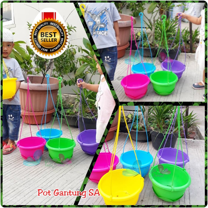 Pot Bunga Gantung Sa 21 Cm Hijau Biru Kuning Pink Ungu Pot Gantung 20 Cm Bibit Bukan Pot Lion Sta