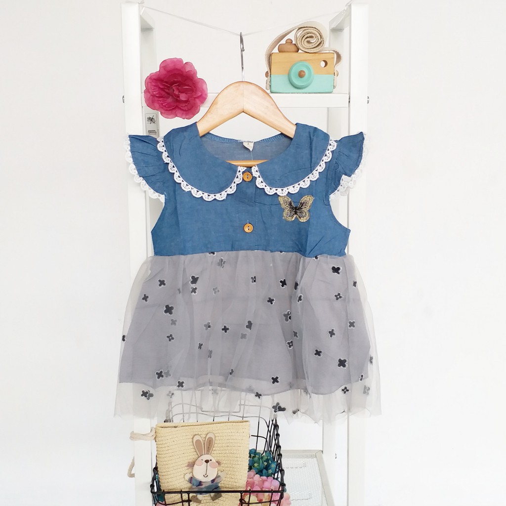 LittleAaron DRESS DENIM KUPU GLOW 2107 EBV Baju Dress Anak Perempuan Import Model Gaun