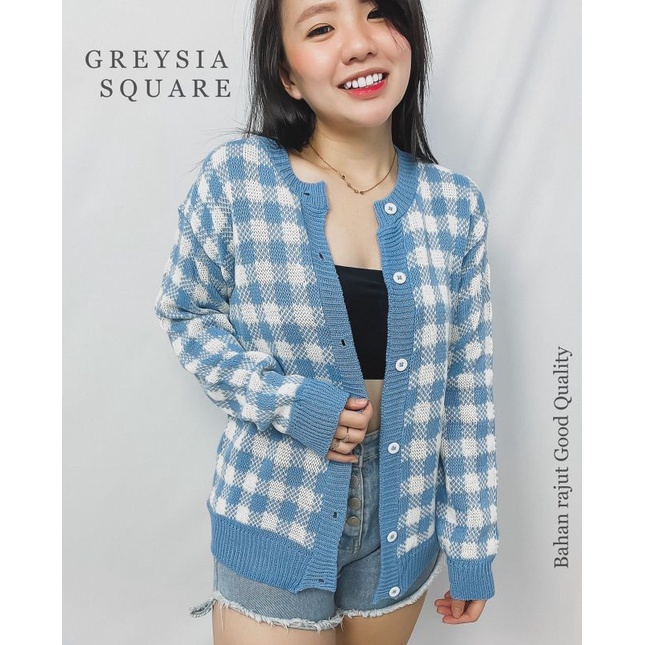 MDLV ~ Greysia Square Rajut Cardigan Wanita Cardigan Motif Kotak Fashion Wanita