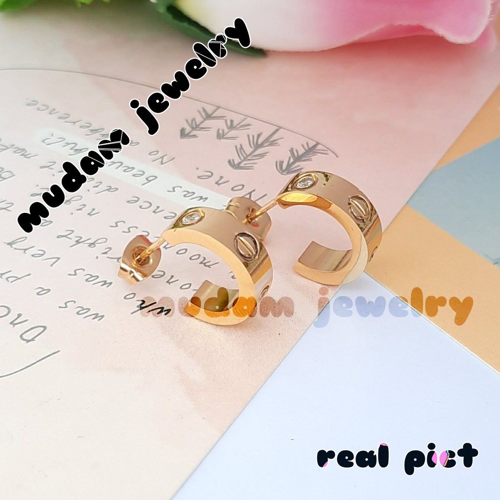 Anting Tusuk Titanium Fashion Korea C4tier Diamonds Warna RoseGold Dan Gold