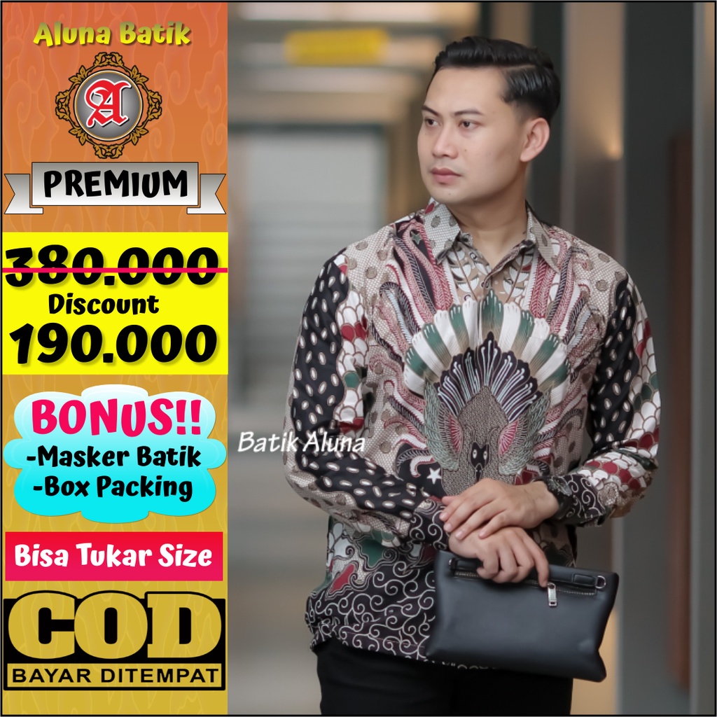 Batik Pria Baju Kemeja Lengan Panjang Premium Adem Solo Kombinasi Motif Batik Aluna PCW 005