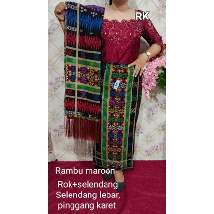 rok dan selendang katun etnik dasar hitam