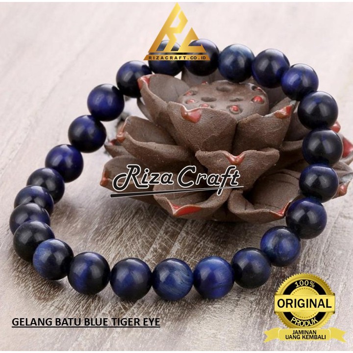 Gelang Pria Wanita Batu Akik Blue Tiger Eye Mata Harimau Biru Asli