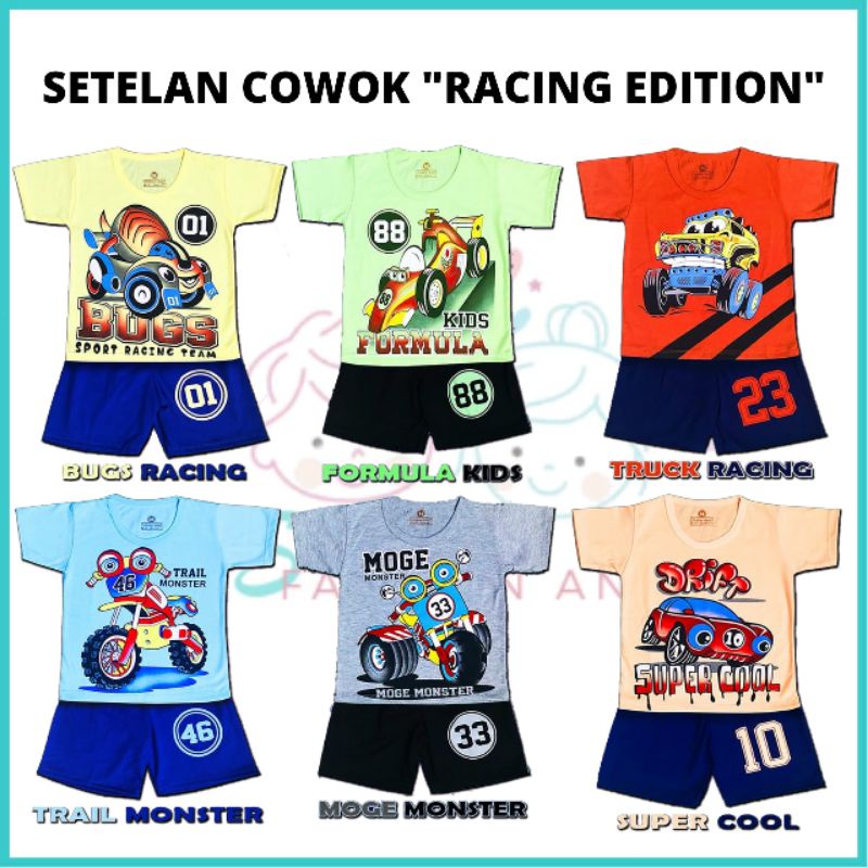 SETELAN ANAK COWOK USIA 0-7 TAHUN SERI "RACING EDITION" BAJU HARIAN ANAK LAKI LAKI