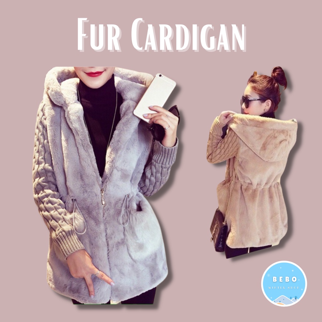 Jaket Bulu tebal musim dingin wanita  Winter fur Jacket Cardigan Hoodie women