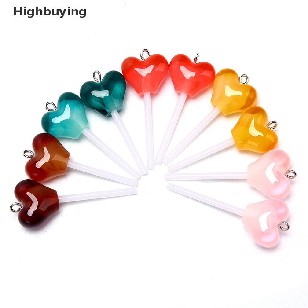 Hbid 10Pcs Liontin Bentuk Lollipop Hati Bahan Resin Untuk Membuat Perhiasan DIY