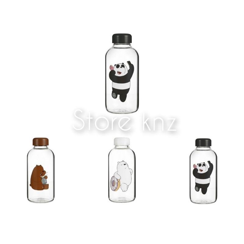 Miniso We Bare Bears Glass Bottle Botol Minum Karakter 600ML