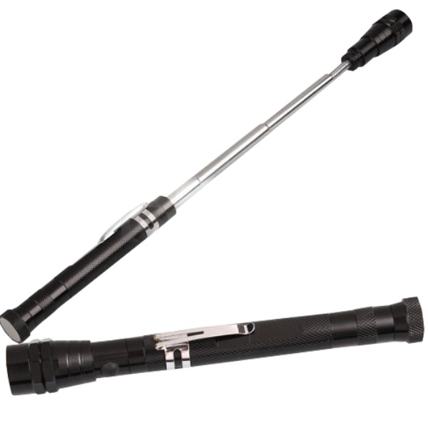 LED Telescopic Flexible Magnetic Pick Up Flashlight - Black