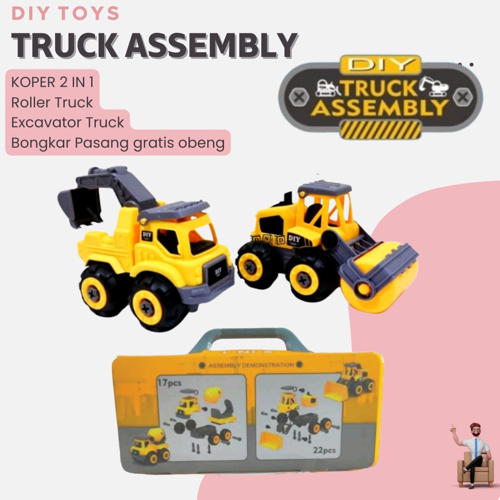 Mainan Mobil Bongkar Pasang Anak Laki DIY Truck Assembly 2 in 1 dengan Koper