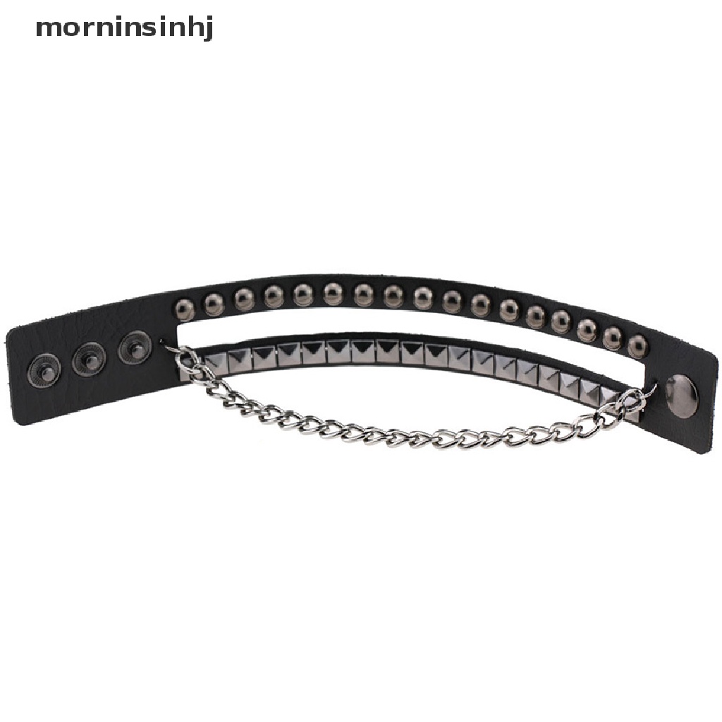 Mor Gelang Tangan Kulit Lebar Banyak Lapis Aksen Rivet Gaya Gothic Punk Untuk Wanita