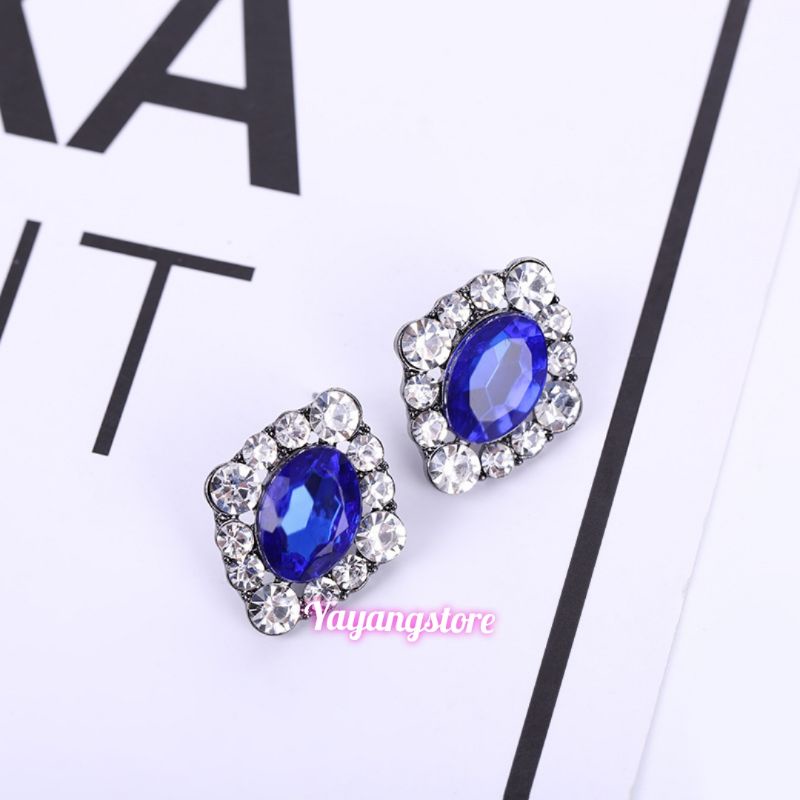 Anting Blue Diamond - Anting Mewah - Anting Pesta Batu Biru Permata Saphire Safir Korea Import