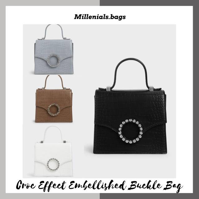 Cnk croc effect embellished buckle bag