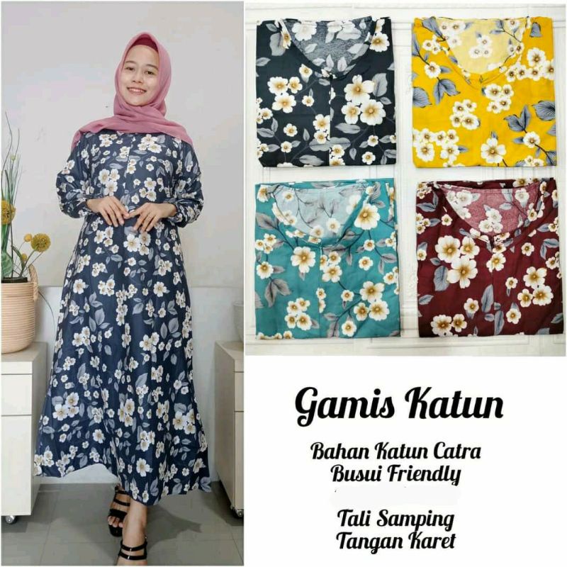 [ katalog 5 ] GAMIS KATUN MOTIF MONALISA - Maxi Dress bunga mayung syari JUMBO BUSUI