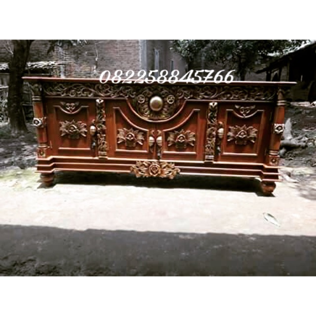 Bufet Full Ukiran Rak Pajangan Rak Tv Bufet Ruang Tamu Bahan Kayu Jati Ukiran Jepara