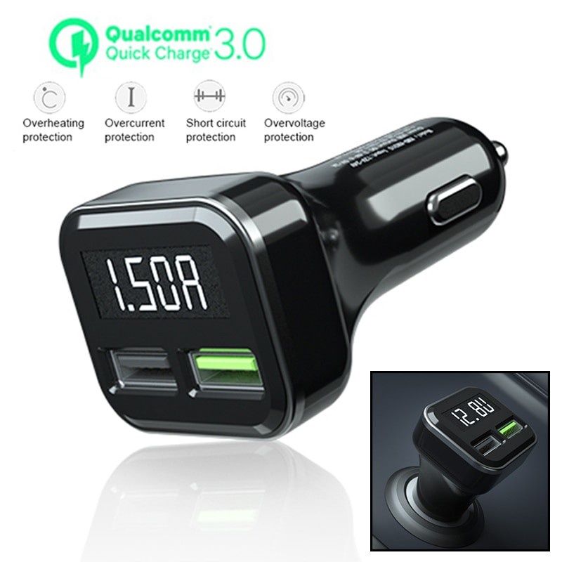 Car Charger Smartphone 2 Port 3.1A QC3.0 LCD Display