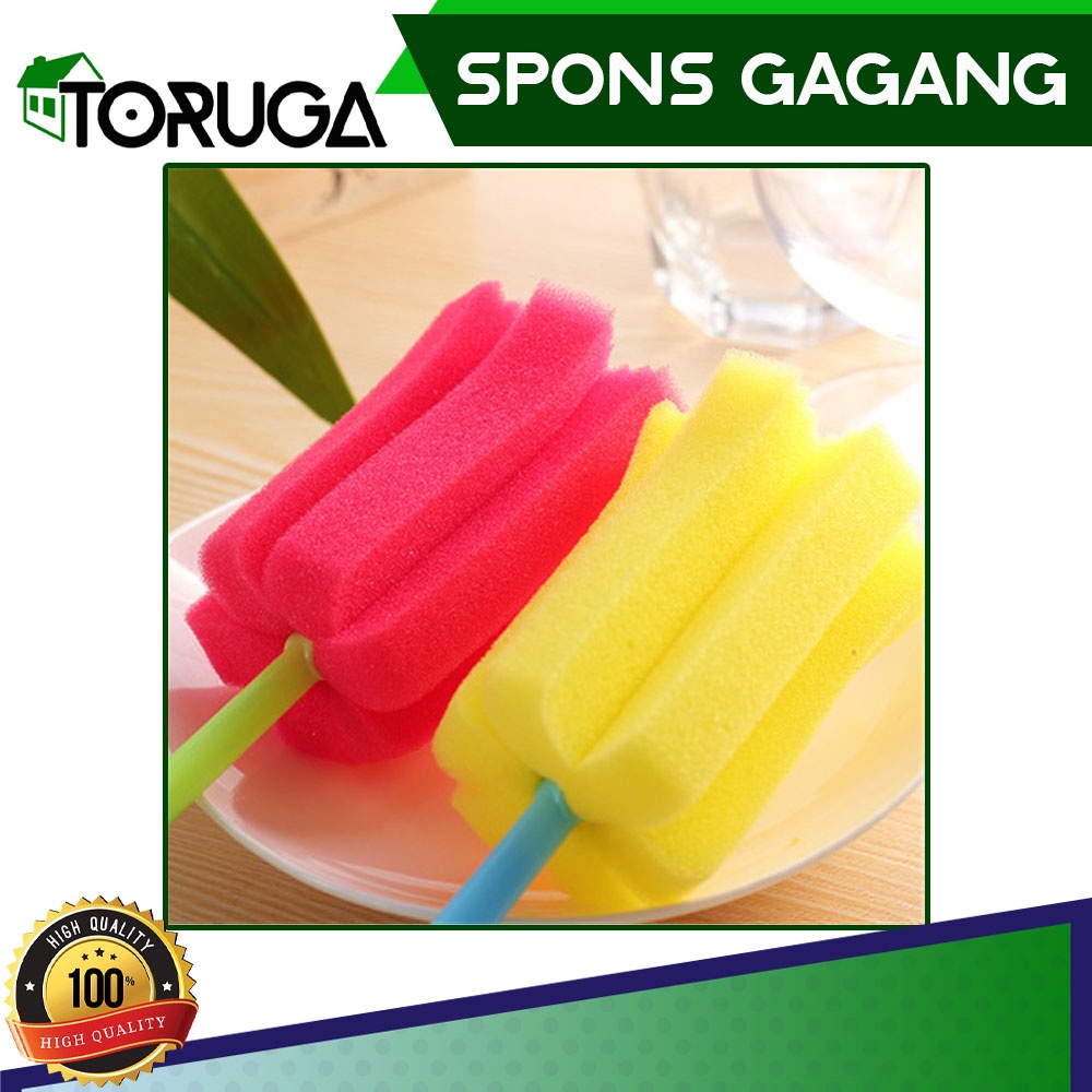 Spons Pembersih Botol Sponge Busa Cuci Piring Gelas Mini Tongkat