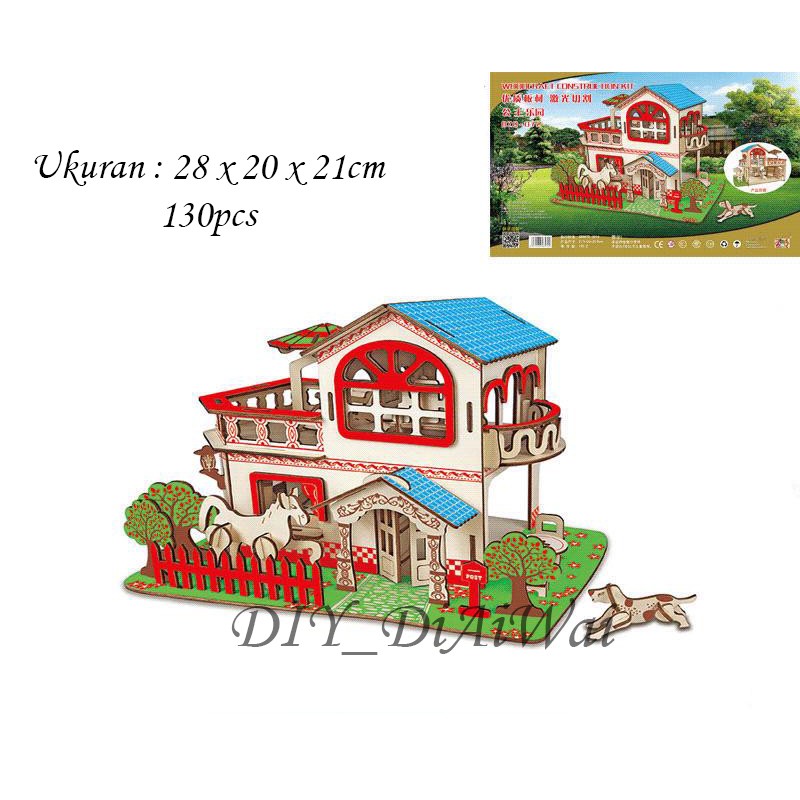 Puzzle 3D DIY bahan kayu FARM HOUSE mainan puzzle edukasi anak (kado &amp; pajangan)