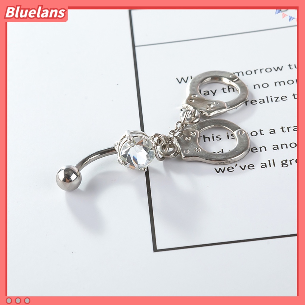 Bluelans Women Handcuffs Rhinestone Body Piercing Navel Belly Bar Button Barbell Ring