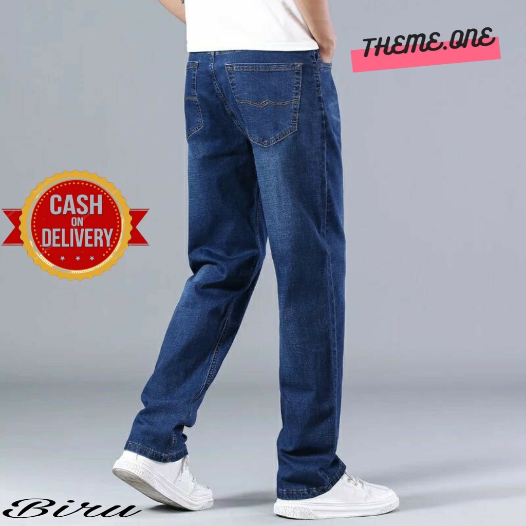 Celana Jins Pria Model Regular Standart Size 28-38 BiruMuda Biru Garment Hitam