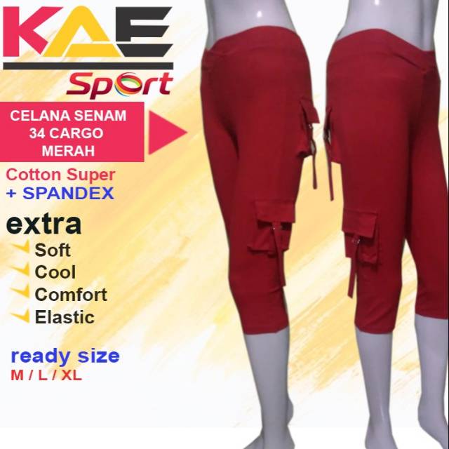 CELANA SENAM, AEROBIC, YOGA MERAH CARGO 3/4 SIZE M SD 6XL