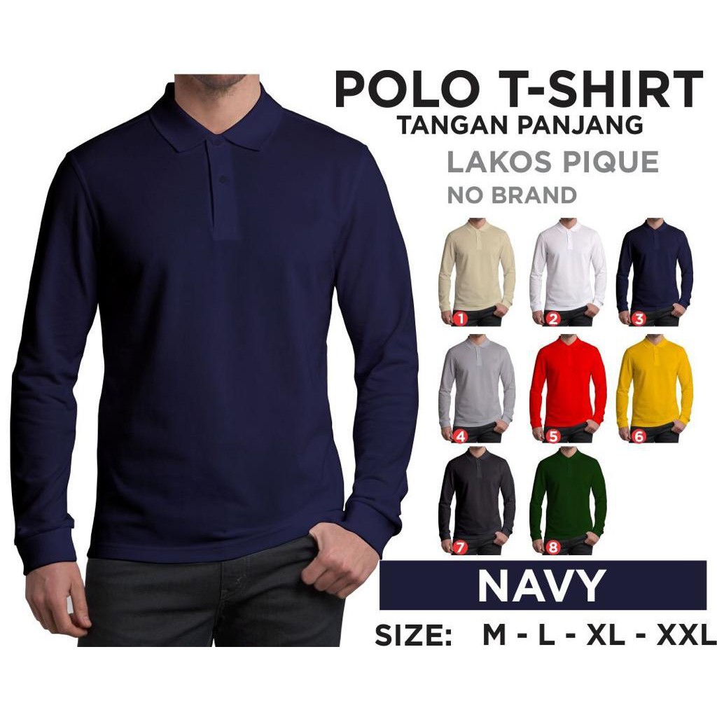 Kaospolos - Kaos Kerah Pria | Kaos Polo Shirt Lengan Panjang | Ujung Lengan Pakai Ban Rib Atau Karet