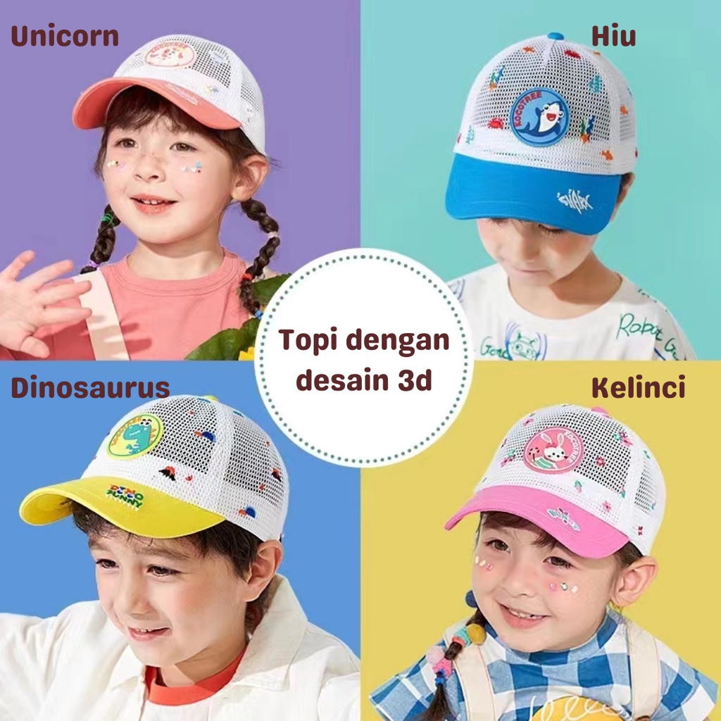 Topi Anak Kocotree / Kids Baseball Cap Kocotree / Sinar UV / Topi anak-anak / Laki-laki dan perempuan / Unicorn / Hiu / Dinosaurus / Kelinci / Hats / Caps / Kids