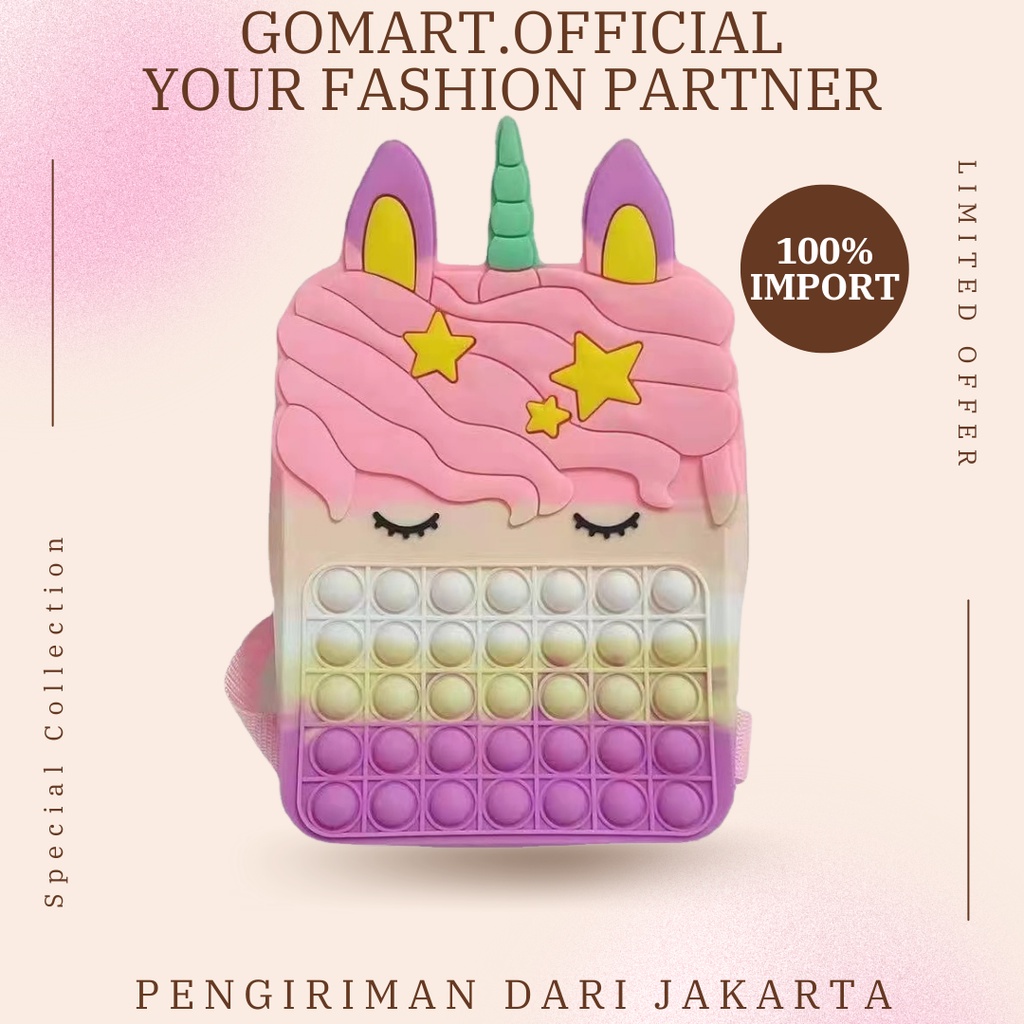 GOMART - Tas Ransel Pop It Unicorn Jumbo - Tas Ransel Sekolah Anak Karakter Unicorn Lucu - Tas Pop it Jumbo Model Terbaru - BK19