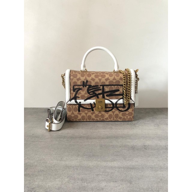 TAS WANITA COACH HUTTON TOP HANDLE WITH ABSTRACT HORSE AND CARRIAGE