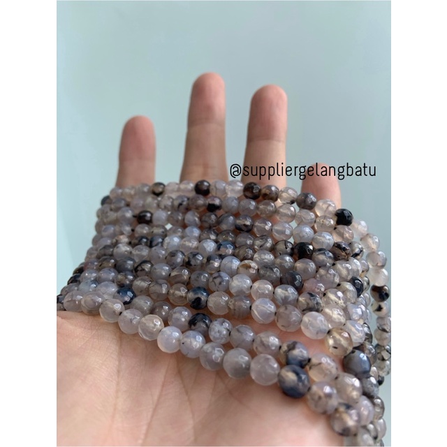 Batu RHODOLITE DALMANTION CUTTING 6mm natural akik hitam putih serat