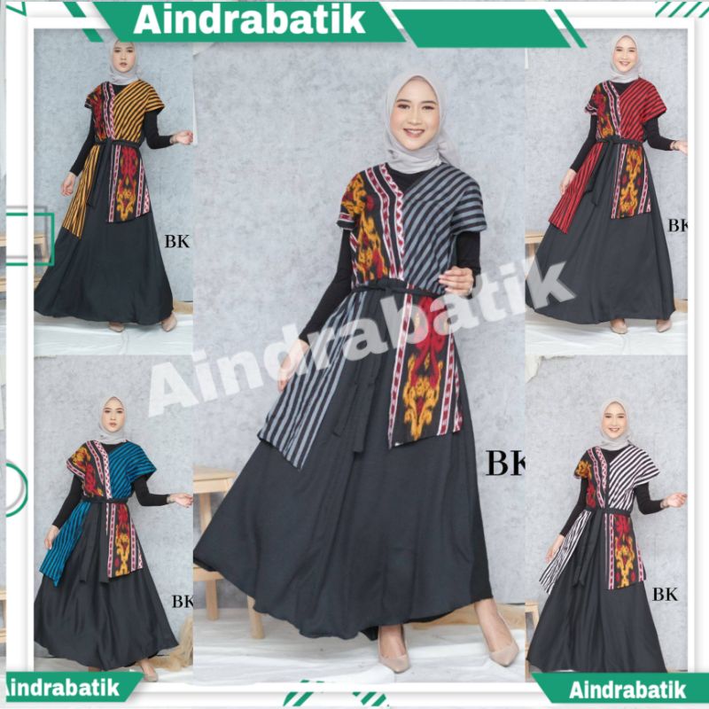 Aindra Batik Pekalongan Longdress Gamis Ayamia Andin Kimono Batik Kampus  Motif Etnic Tenun Songket