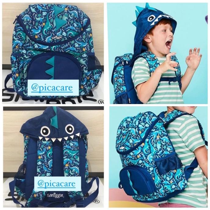 Spesial Edisi Smiggle Backpack Hoodie Junior Character Dino Tas Ransel Anak Original