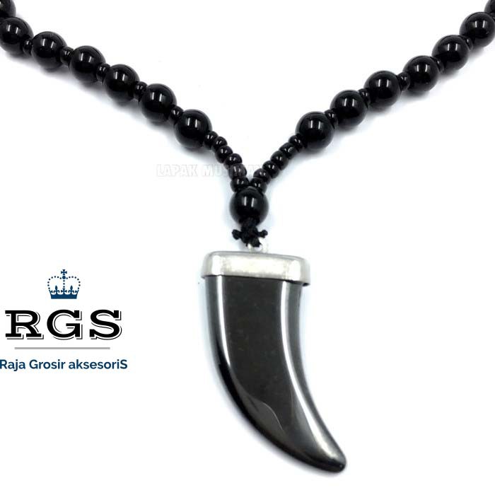 [Bayar Di Tempat] RGS KALUNG KEBERUNTUNGAN BATU GIOK HITAM MODEL GIGI MACAN