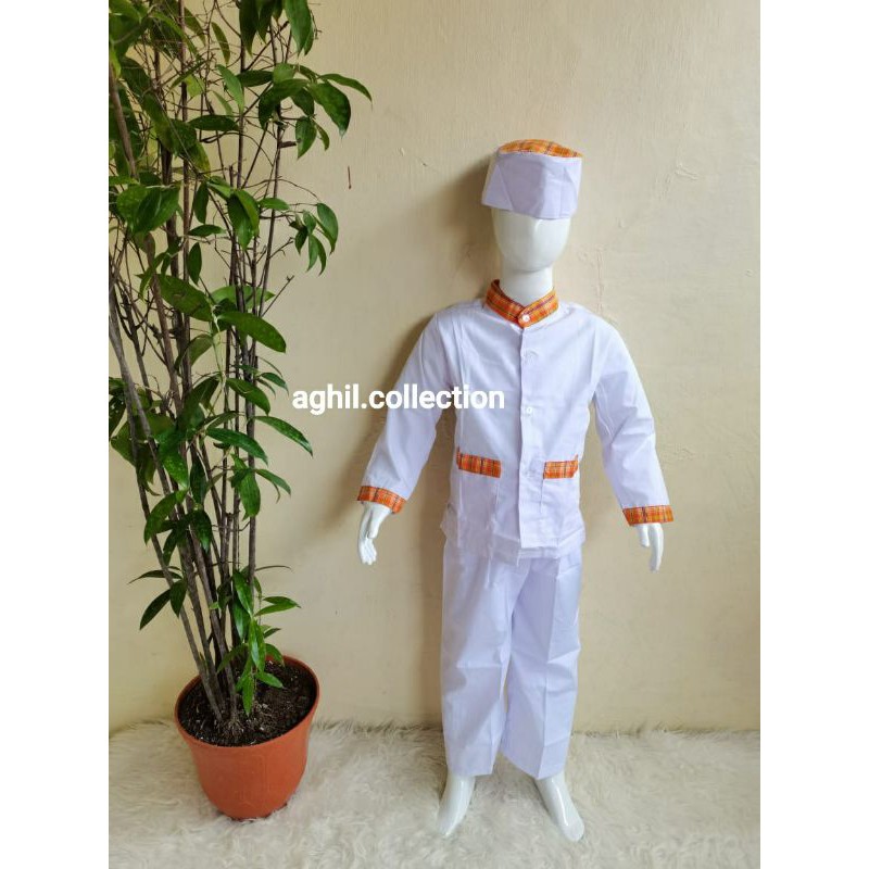 TERLARIS SERAGAM TK/PAUD MUSLIM PUTIH BAJU TK/PAUD MUSLIM PUTIH KOMBINASI OREN