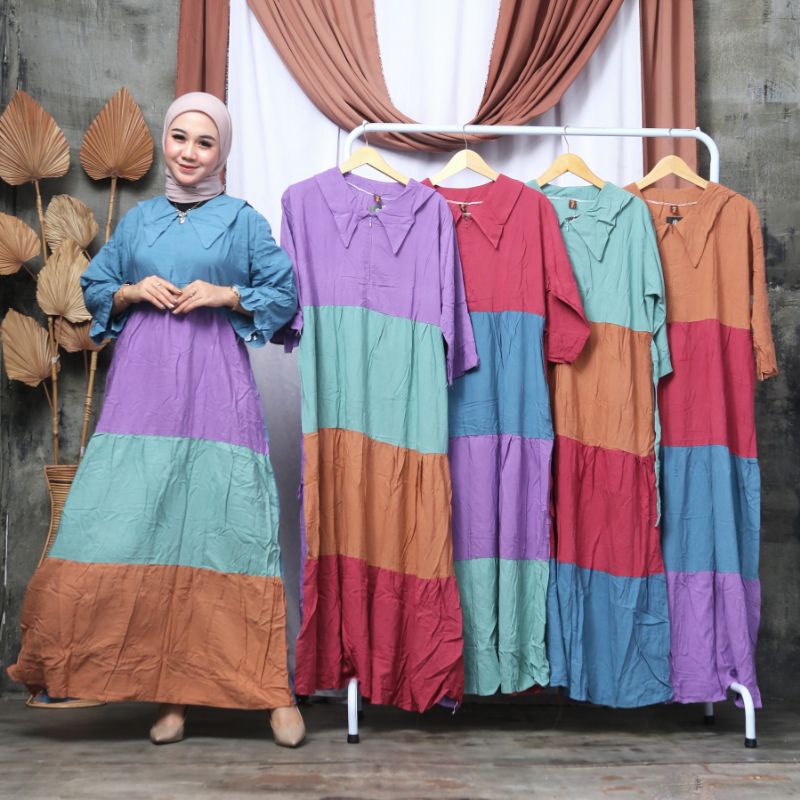 KEKINIAN GAMIS MIDI SUSUN BABYSOFT || DRESS SUSUN PELANGI LENGAN PANJANG