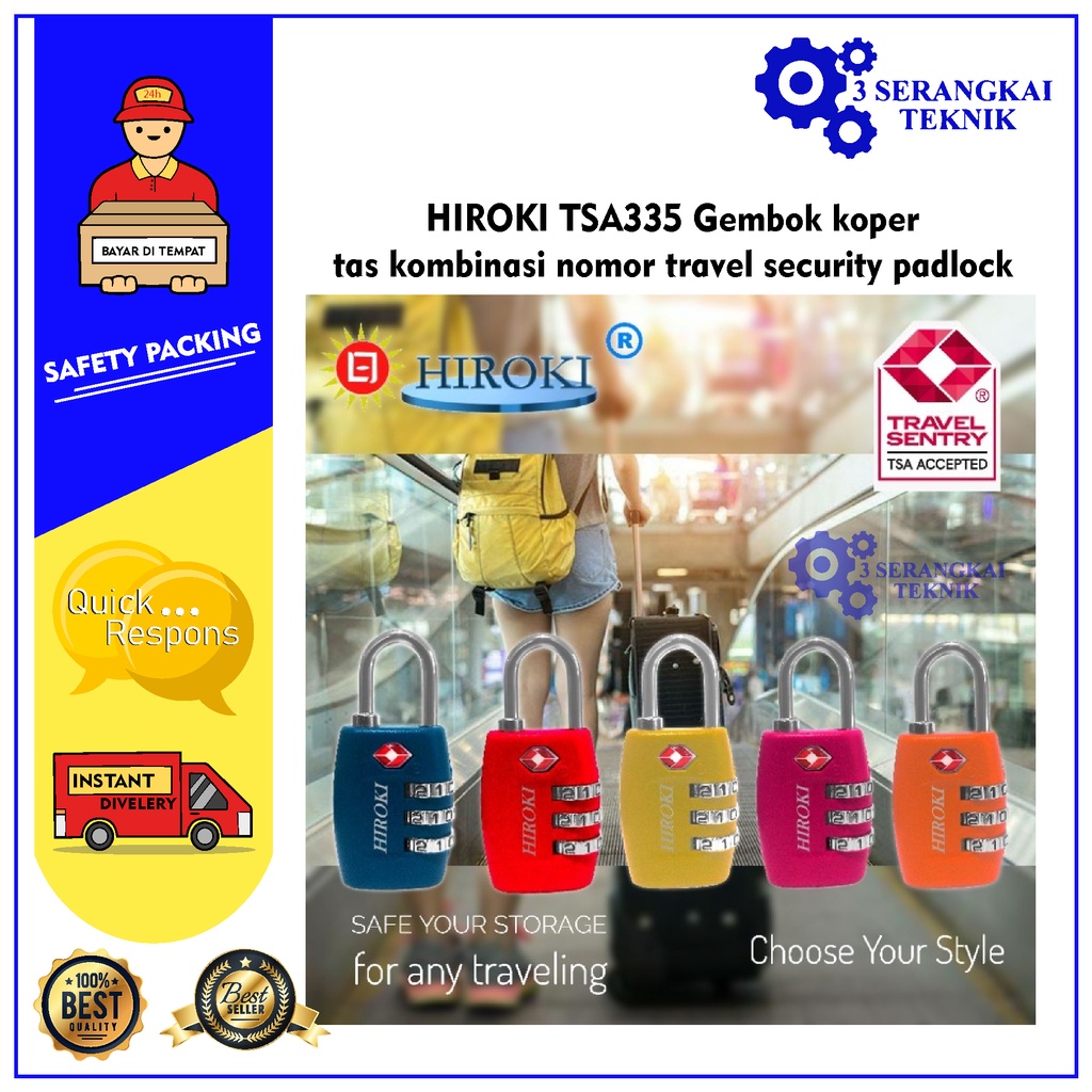 HIROKI TSA335 Gembok koper tas kombinasi nomor travel security padlock